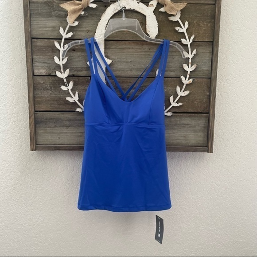 Athleta tankini swim top blue size M removable cups NWT